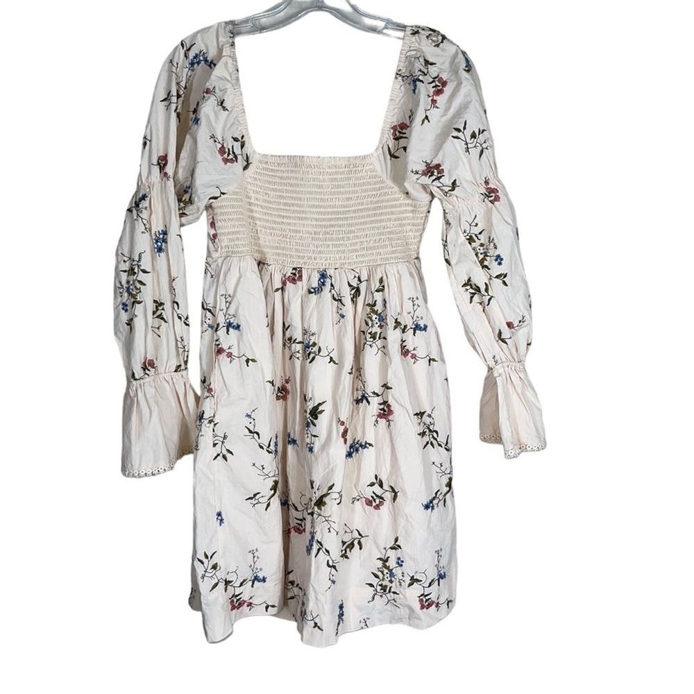 Anthropologie embroidered long sleeve mini floral peasant baby doll dress XS - Picture 7 of 15